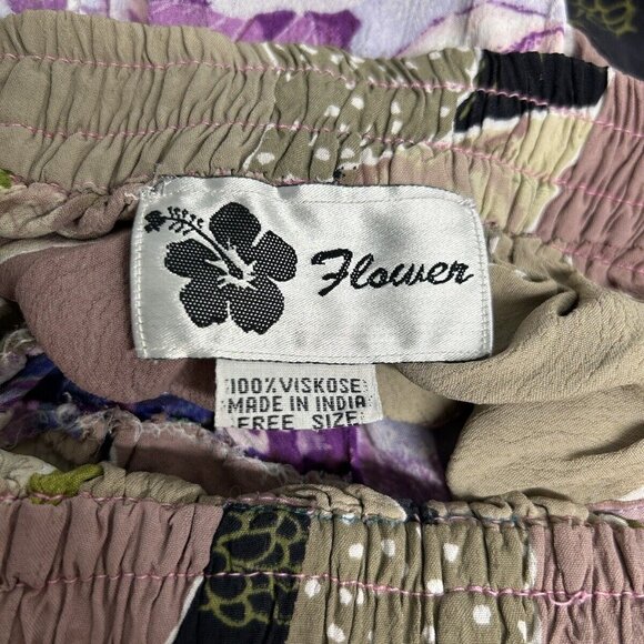 Vintage Flower Brand Pattern Drawstring Waist Tiered Flowy Skirt India Made O/S - Picture 7 of 8